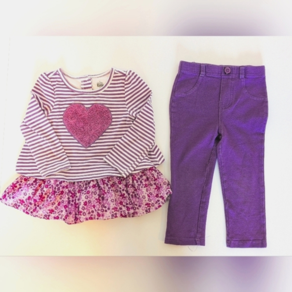 Kid's Headquarters Long Sleeve Top and Jegging set purple & white size 24 months